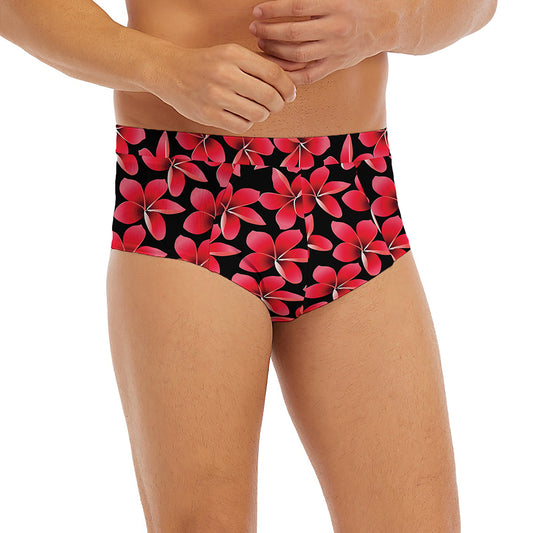 Red And Black Frangipani Pattern Print Men's Briefs