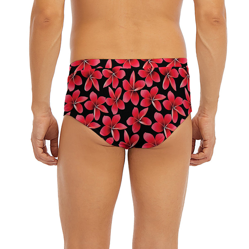 Red And Black Frangipani Pattern Print Men's Briefs