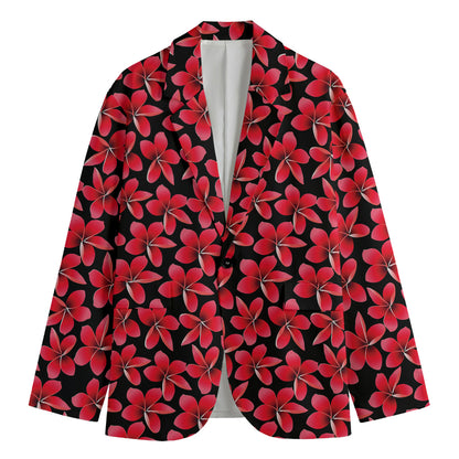 Red And Black Frangipani Pattern Print Men's Cotton Blazer