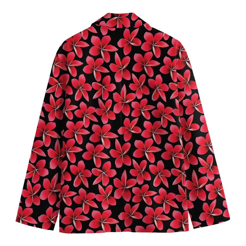 Red And Black Frangipani Pattern Print Men's Cotton Blazer