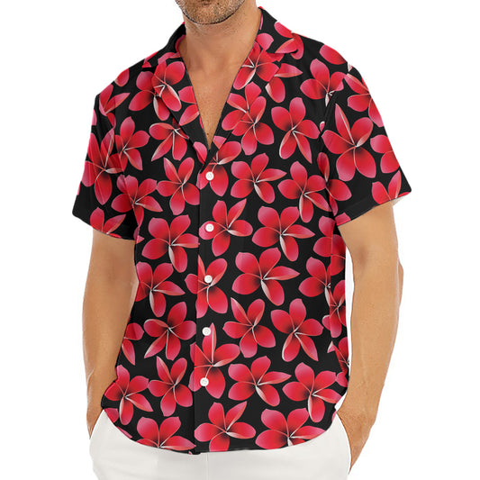 Red And Black Frangipani Pattern Print Men's Deep V-Neck Shirt