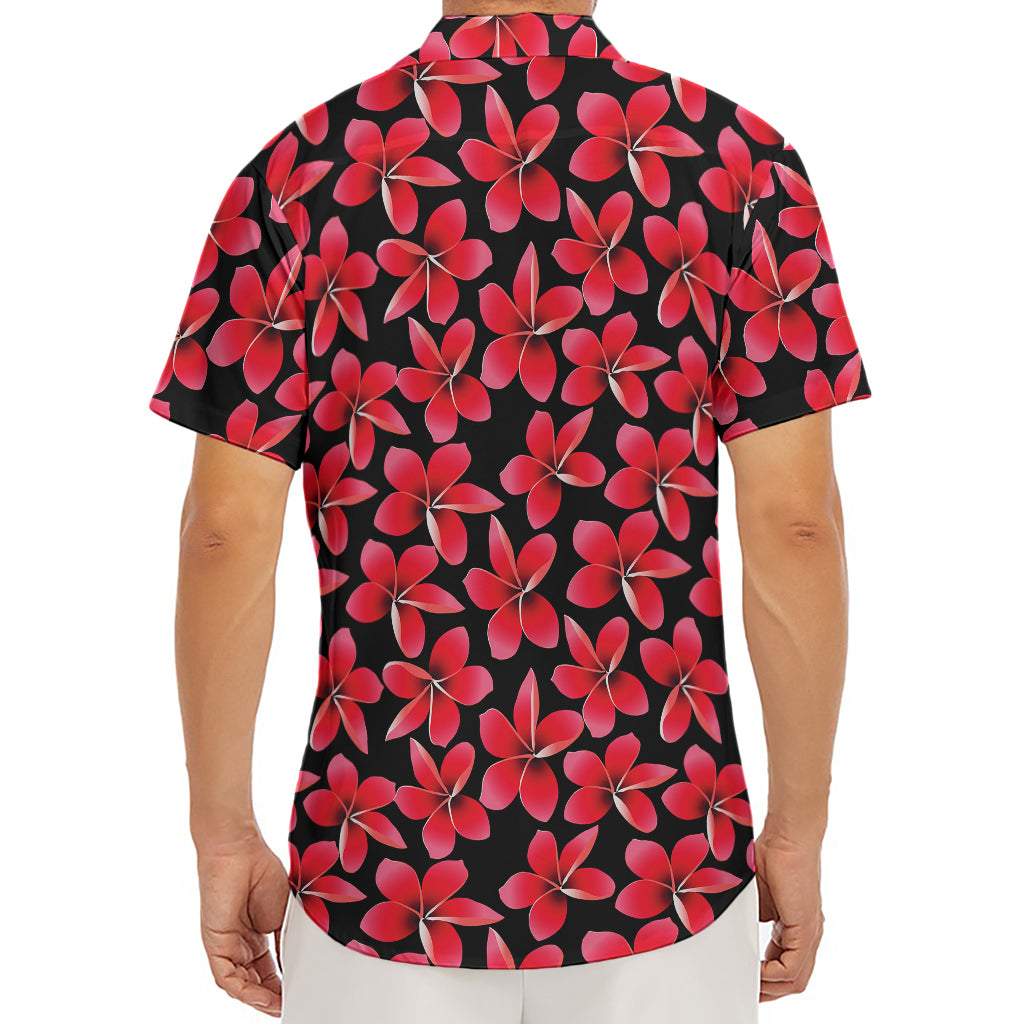 Red And Black Frangipani Pattern Print Men's Deep V-Neck Shirt
