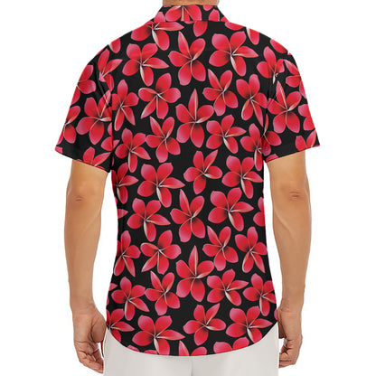 Red And Black Frangipani Pattern Print Men's Deep V-Neck Shirt