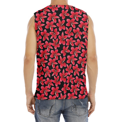 Red And Black Frangipani Pattern Print Men's Fitness Tank Top