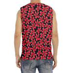 Red And Black Frangipani Pattern Print Men's Fitness Tank Top