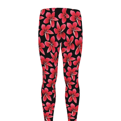 Red And Black Frangipani Pattern Print Men's leggings