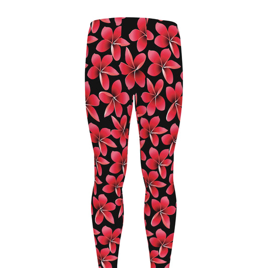 Red And Black Frangipani Pattern Print Men's leggings