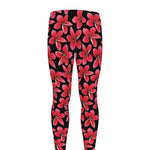 Red And Black Frangipani Pattern Print Men's leggings
