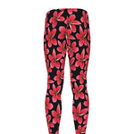 Red And Black Frangipani Pattern Print Men's leggings