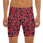 Red And Black Frangipani Pattern Print Men's Long Boxer Briefs
