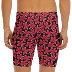 Red And Black Frangipani Pattern Print Men's Long Boxer Briefs