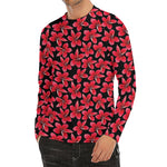 Red And Black Frangipani Pattern Print Men's Long Sleeve Rash Guard