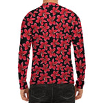 Red And Black Frangipani Pattern Print Men's Long Sleeve Rash Guard