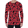 Red And Black Frangipani Pattern Print Men's Long Sleeve T-Shirt