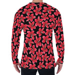 Red And Black Frangipani Pattern Print Men's Long Sleeve T-Shirt