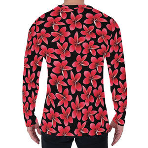 Red And Black Frangipani Pattern Print Men's Long Sleeve T-Shirt