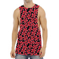Red And Black Frangipani Pattern Print Men's Muscle Tank Top