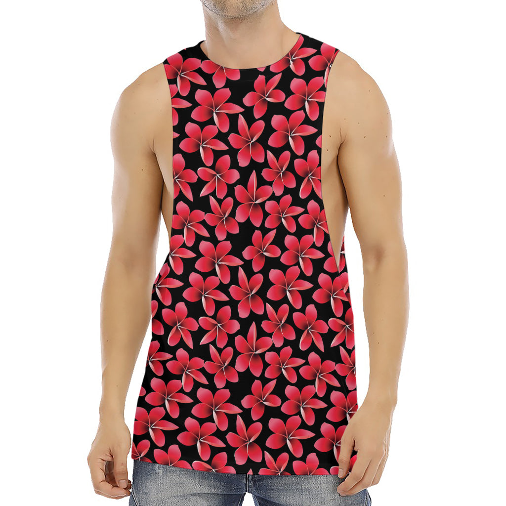 Red And Black Frangipani Pattern Print Men's Muscle Tank Top