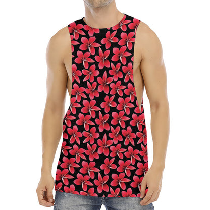 Red And Black Frangipani Pattern Print Men's Muscle Tank Top
