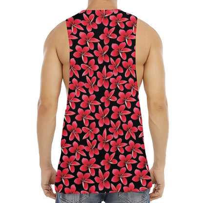 Red And Black Frangipani Pattern Print Men's Muscle Tank Top