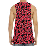 Red And Black Frangipani Pattern Print Men's Muscle Tank Top