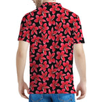 Red And Black Frangipani Pattern Print Men's Polo Shirt