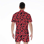 Red And Black Frangipani Pattern Print Men's Rompers