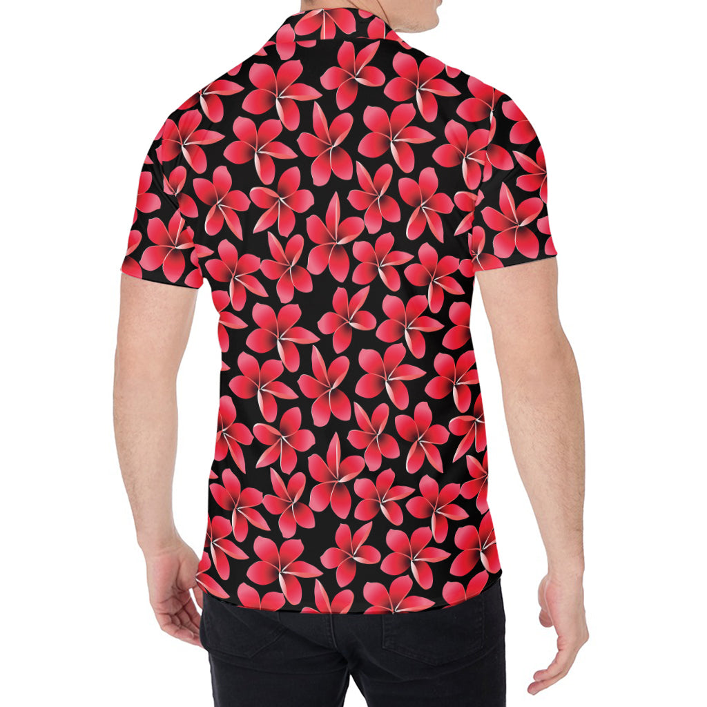 Red And Black Frangipani Pattern Print Men's Shirt