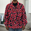 Red And Black Frangipani Pattern Print Men's Shirt Jacket