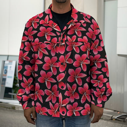 Red And Black Frangipani Pattern Print Men's Shirt Jacket