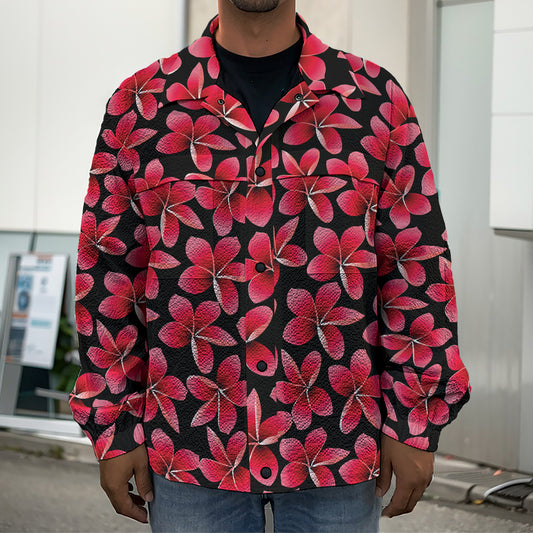 Red And Black Frangipani Pattern Print Men's Shirt Jacket
