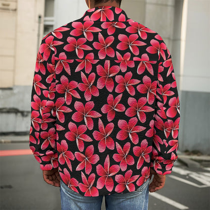 Red And Black Frangipani Pattern Print Men's Shirt Jacket