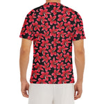 Red And Black Frangipani Pattern Print Men's Short Sleeve Rash Guard