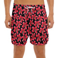 Red And Black Frangipani Pattern Print Men's Split Running Shorts
