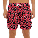 Red And Black Frangipani Pattern Print Men's Split Running Shorts