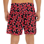 Red And Black Frangipani Pattern Print Men's Split Running Shorts