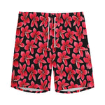 Red And Black Frangipani Pattern Print Men's Sports Shorts