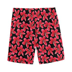 Red And Black Frangipani Pattern Print Men's Sports Shorts