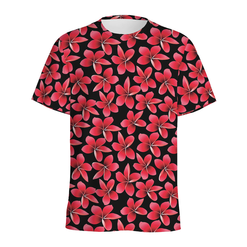 Red And Black Frangipani Pattern Print Men's Sports T-Shirt