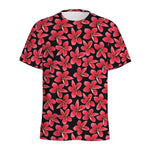 Red And Black Frangipani Pattern Print Men's Sports T-Shirt