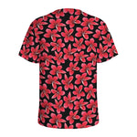 Red And Black Frangipani Pattern Print Men's Sports T-Shirt