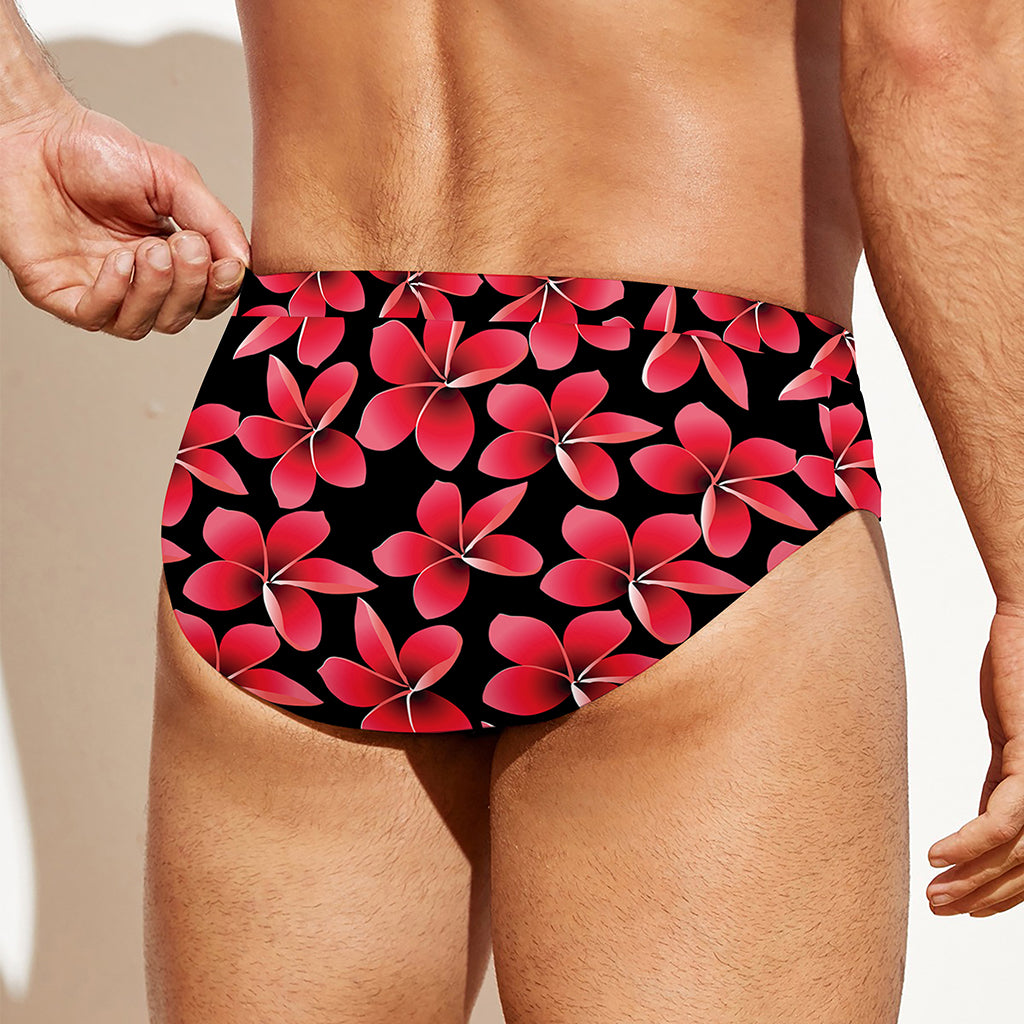 Red And Black Frangipani Pattern Print Men's Swim Briefs