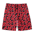Red And Black Frangipani Pattern Print Men's Swim Trunks