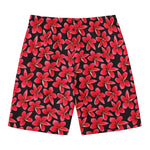Red And Black Frangipani Pattern Print Men's Swim Trunks