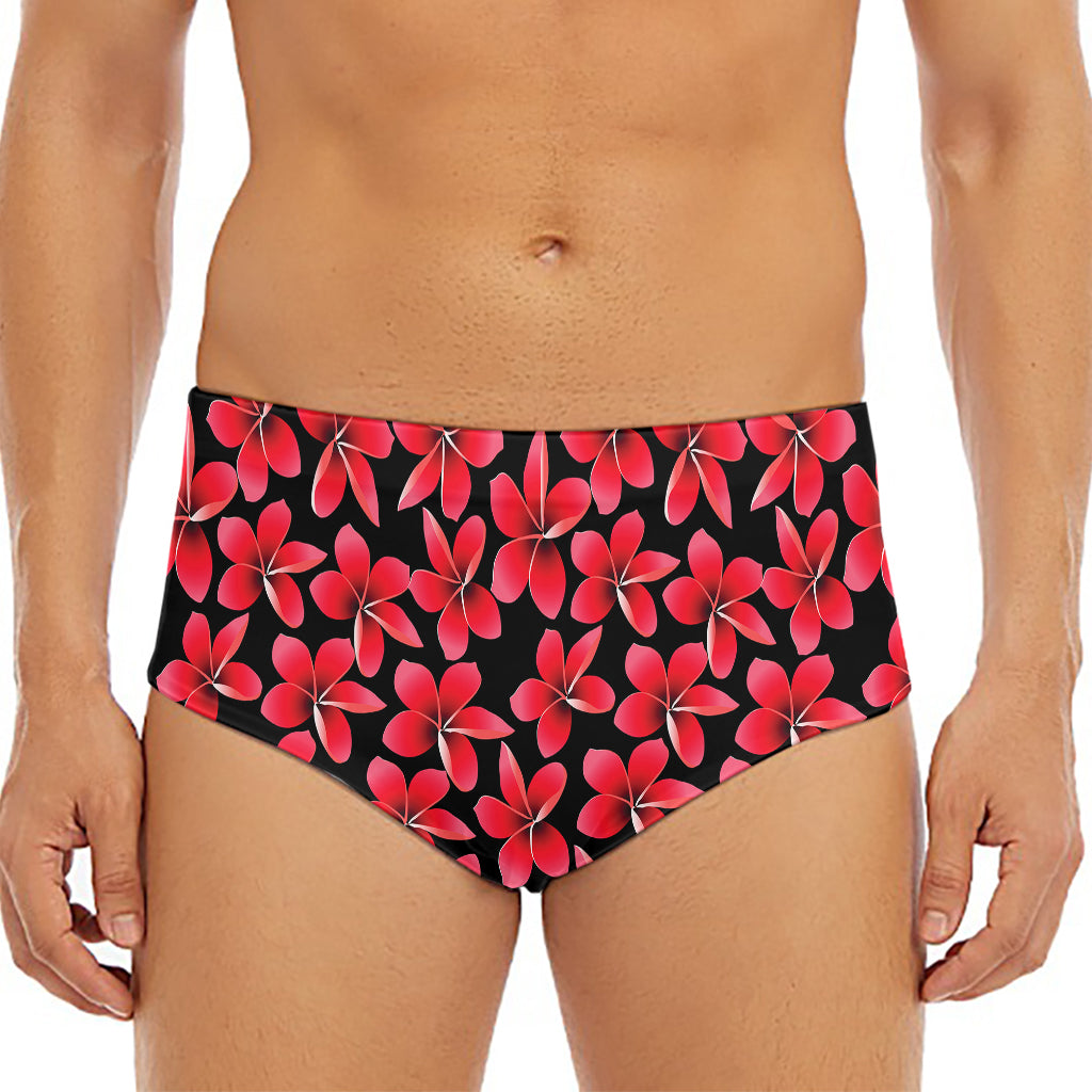Red And Black Frangipani Pattern Print Men's Triangle Swim Briefs