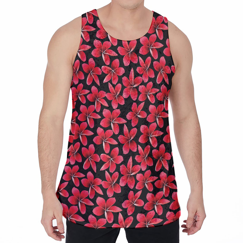 Red And Black Frangipani Pattern Print Men's Velvet Tank Top