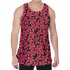 Red And Black Frangipani Pattern Print Men's Velvet Tank Top