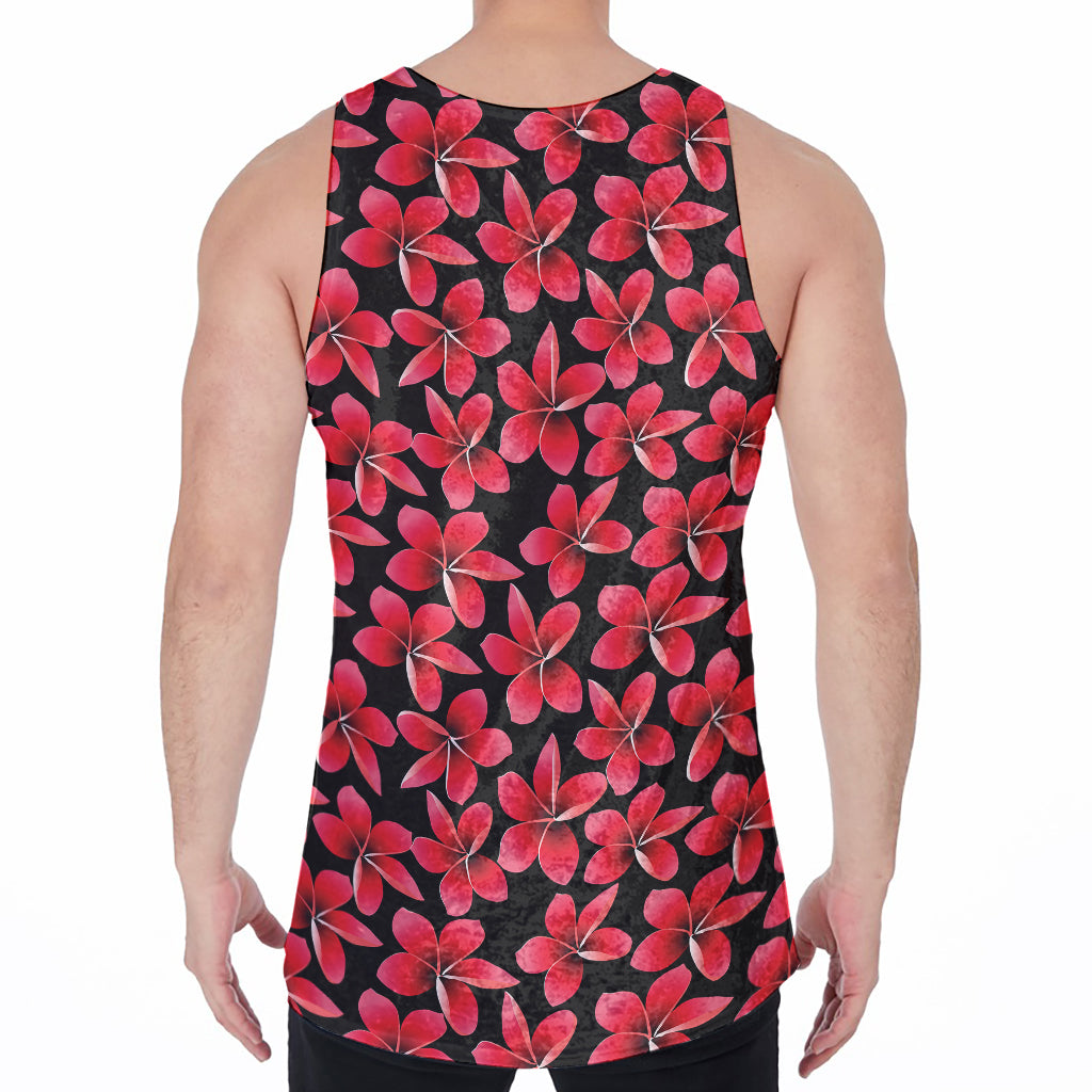Red And Black Frangipani Pattern Print Men's Velvet Tank Top