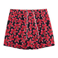 Red And Black Frangipani Pattern Print Mesh Shorts