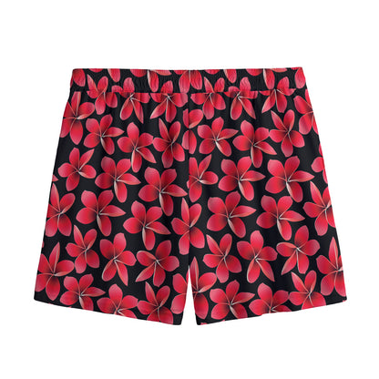 Red And Black Frangipani Pattern Print Mesh Shorts